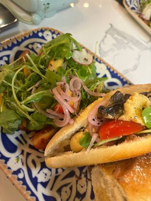 French baguette "Diana's" with a side salad at Ma Poulette Liya in Rhodes
