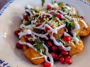 Indian crispy potatoes with pomegranate, spicy at Wish Tree in North Adams