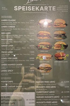 Speisekarte  at Liners Food in Hannover