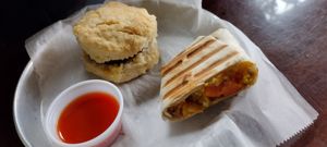 Sausage biscuit & breakfast burrito at Moody Mike's Cafe in Lexington