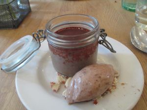 chocolate pot with peanut butter sorbet, dessert course of the Sunday roast at Oak in Bath