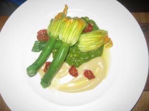 Stuffed courgette flowers (vegetarian) at Oak in Bath