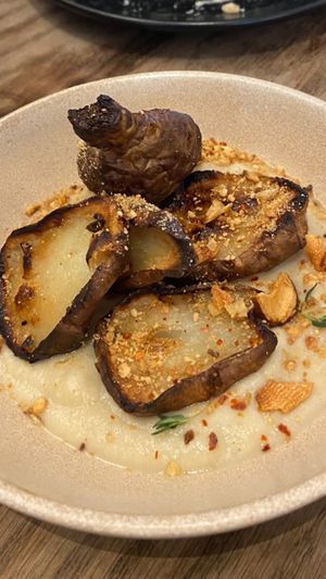 Jerusalem artichokes with pear pure and hazelnuts  at Oak in Bath