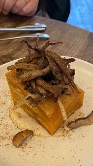 Potato pave with sautéed mushrooms   at Oak in Bath