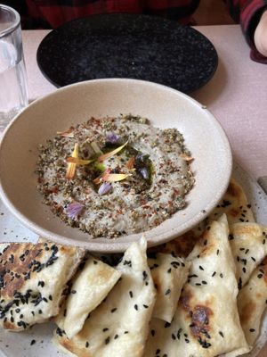 Baba ganoush with pita. So good!!  at Oak in Bath