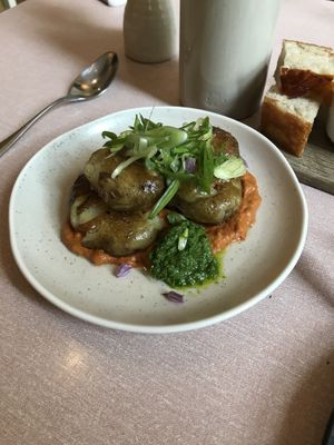 Roast potatoes with zhoug.😋  at Oak in Bath