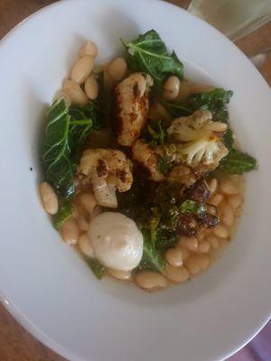 Cauliflower, cannellini beans, greens, celeriac puree, salsa verde at Oak in Bath