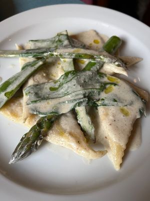 Ravioli with asparagus and wild garlic  at Oak in Bath