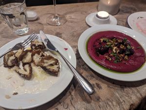 Jerusalem artichokes and beetroot pate at Oak in Bath