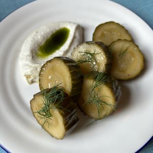 Pickled cucumber, fermented cashewws  at Oak in Bath