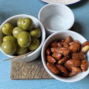 Nocellara olives, spiced almonds  at Oak in Bath