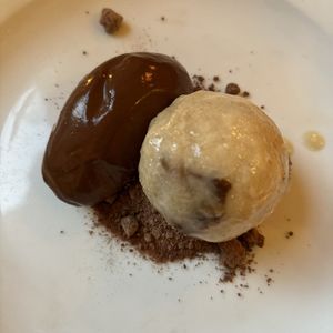 Dark chocolate ganache, sourdough icecream  at Oak in Bath