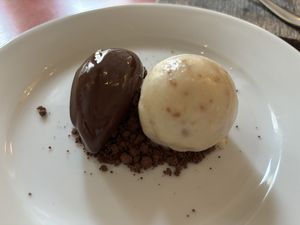 Chocolate ganache and sourdough ice cream  at Oak in Bath