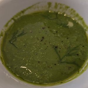 Pea and herb soup at Oak in Bath