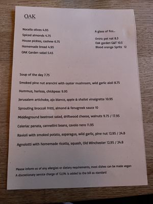 Menu  at Oak in Bath