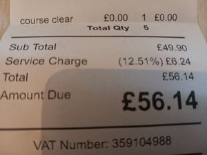 Unexpected service charge at Oak in Bath