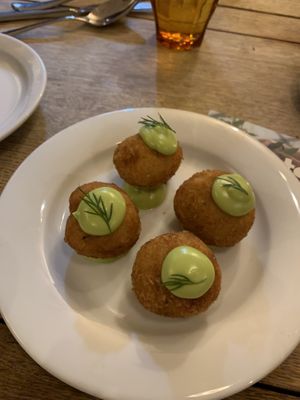 Leek and thyme arancini   at Oak in Bath
