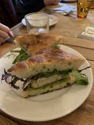 Celeriac focaccia with salsa verde  at Oak in Bath