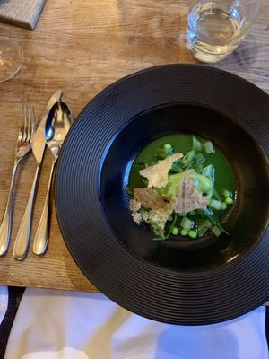 Pea sorbet  at Oak in Bath