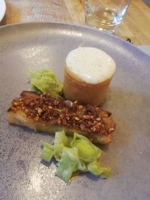 Potato and leek confit with foam at Oak in Bath