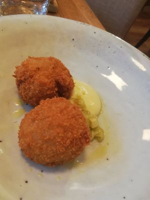 Pine nut arancini with apple mayonnaise at Oak in Bath
