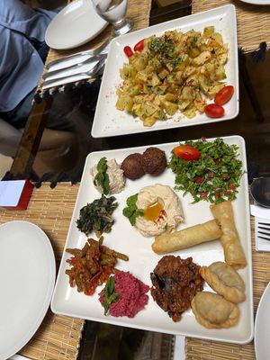 Starters all vegan minus the pastries - as we were on a work trip with meat eaters at Riad Al Bahi in Rabat