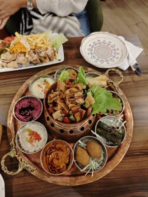 Starters menu for 2. 
6 out of 9 vegan starters plus the salad. at Agha Acham in Rabat