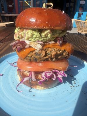 Newest item on the menu a Abbott vegan burger  at Nalu Vida - Venice Beach in Los Angeles