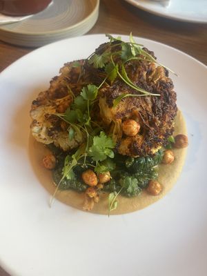 Cauliflower with hummus, chickpeas   at Alverne in Penzance