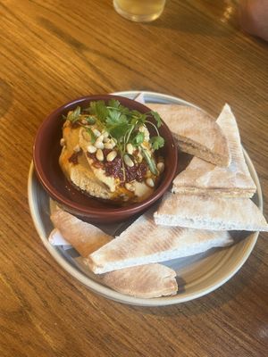 Hummus with chilli and pita   at Alverne in Penzance