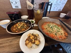 Dan Dan noodles on the right, mapo tofu on the left (on rice)  at Bao Haus - 바오하우스 in Busan