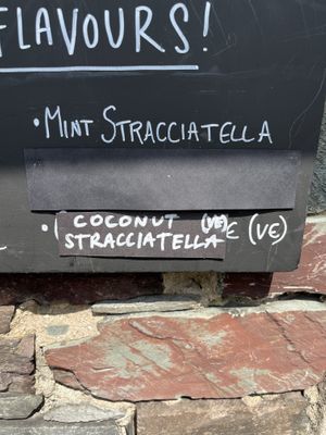 Vegan coconut chocolate stracciatella ice creamm  at Lucia's in Grasmere