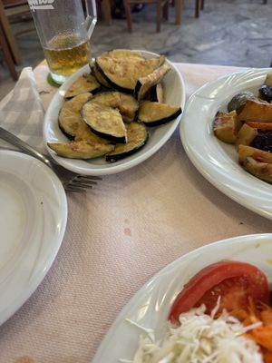 Fried Aubergines  at Angelikki Spiti in Stoupa