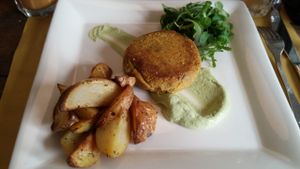 This is the burger. So be careful, it's just the steak, no bread or so, this is not a sandwich, as I was expecting... at Soul Kitchen - Creatività Vegetale in Turin