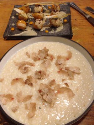 Risotto al tartufo e gnocchi di zucca at Soul Kitchen - Creatività Vegetale in Turin