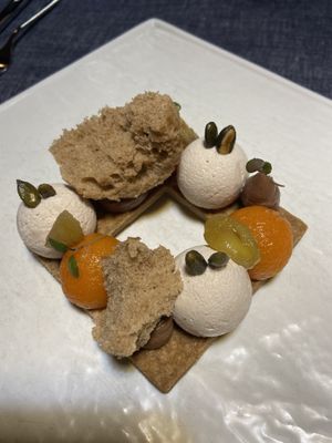 Dessert con semifreddo di amaretto e zucca  at Soul Kitchen - Creatività Vegetale in Turin