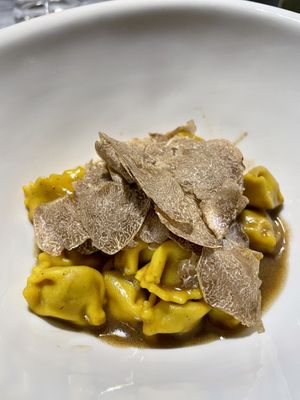 Ravioli del Plin with demi-glace and white trufflee  at Soul Kitchen - Creatività Vegetale in Turin