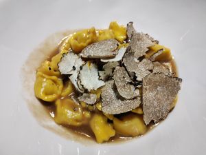 Plin pasta topped with truffle shavings at Soul Kitchen - Creatività Vegetale in Turin