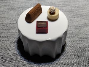 Raspberry jelly, white hazelnut chocolate, and salty dark chocolate at Soul Kitchen - Creatività Vegetale in Turin