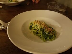 Fresh linguine with basil creme at Soul Kitchen - Creatività Vegetale in Turin