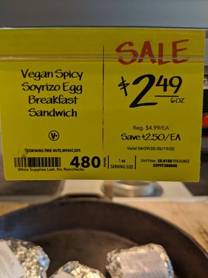 1 of 2 vegan breakfast sandwich options at Whole Foods Market in Oxnard