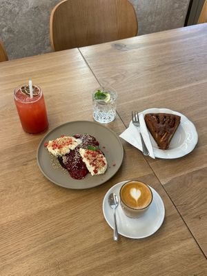 vegan breakfast – pancakes of the day (can be made gluten free) with marmalade and vegan whipped cream  at Anežka in Prague