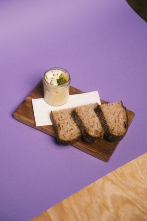 yellow pea hummus with sourdough bread
  at Anežka in Prague