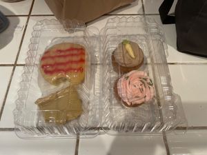 Cupcakes, lemon bar, lemon raspberry torte at Starry Lane Bakery in San Diego