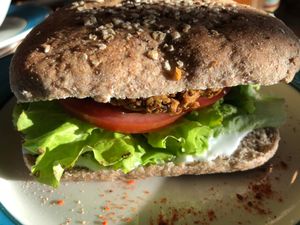 Yummy burger! at El Living in Puerto Natales