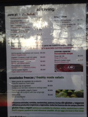 Menu part 1 at El Living in Puerto Natales