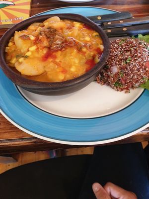Beans and potato stew with quinoa salad at El Living in Puerto Natales