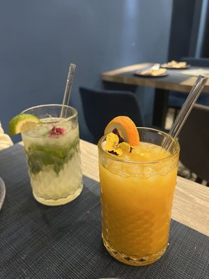 Menta & limón and mango aguas frescas.  at Mezcal in Malaga