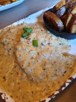 vegan tempeh gravy and bisucits  at New Day Eatery in Port Angeles