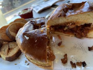 BBQ Chken “soy” sandwich.  Sweet but tasty.   at New Day Eatery in Port Angeles